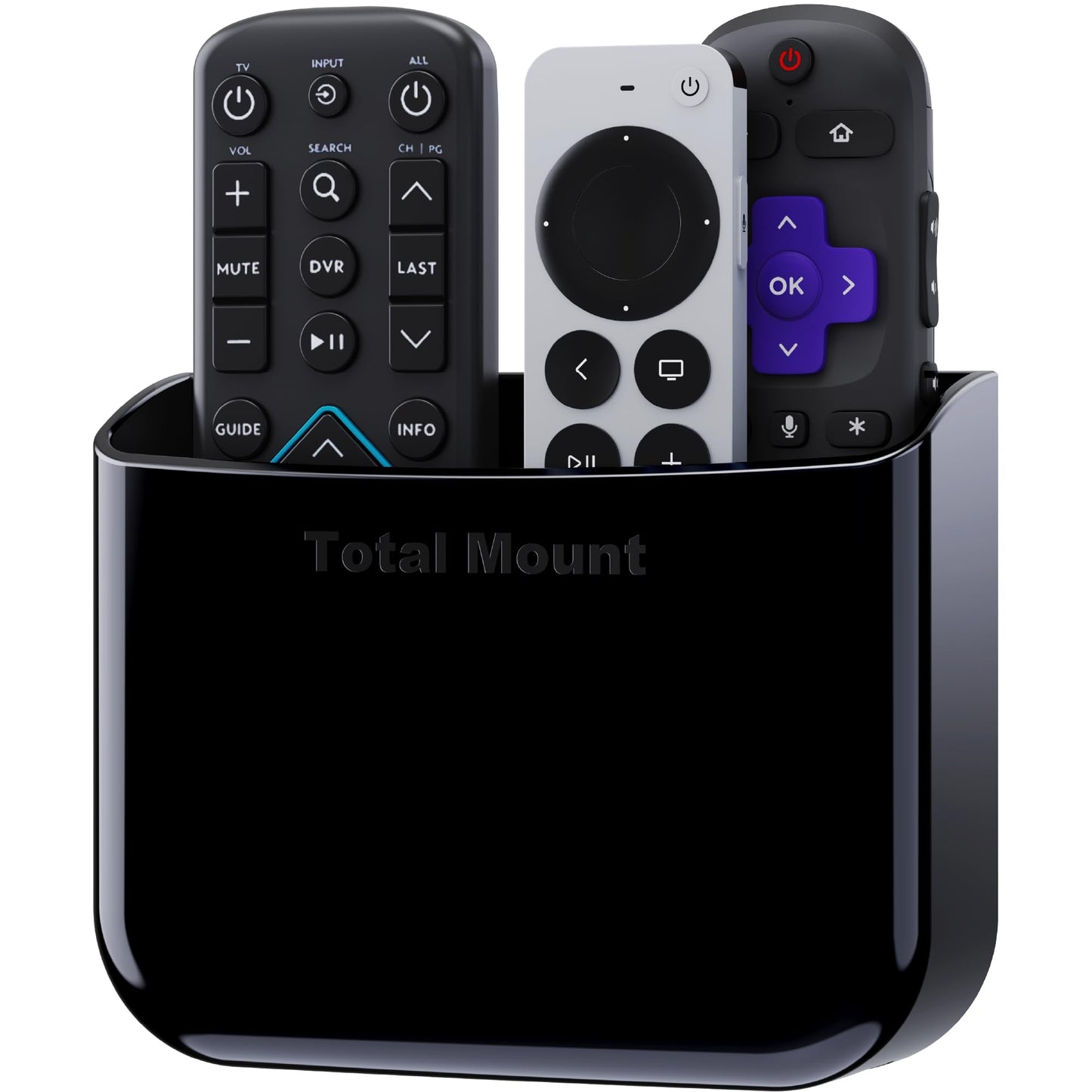 TotalMount Hole-Free Remote Holder – Eliminates Need to Drill Holes in Your Wall (for 2 or 3 Remote Controls – Black – Quantity 1)