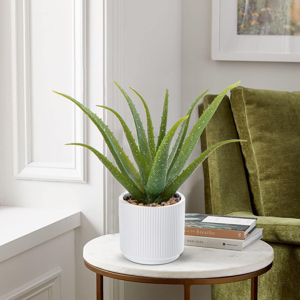 GnFlus Artificial Succulent Aloe Plants 13 Inch Large Faux Succulents with Ceramic Pot Fake Aloe Potted Plant for Home Indoor Bathroom Table Bedroom Shelf Office Decor