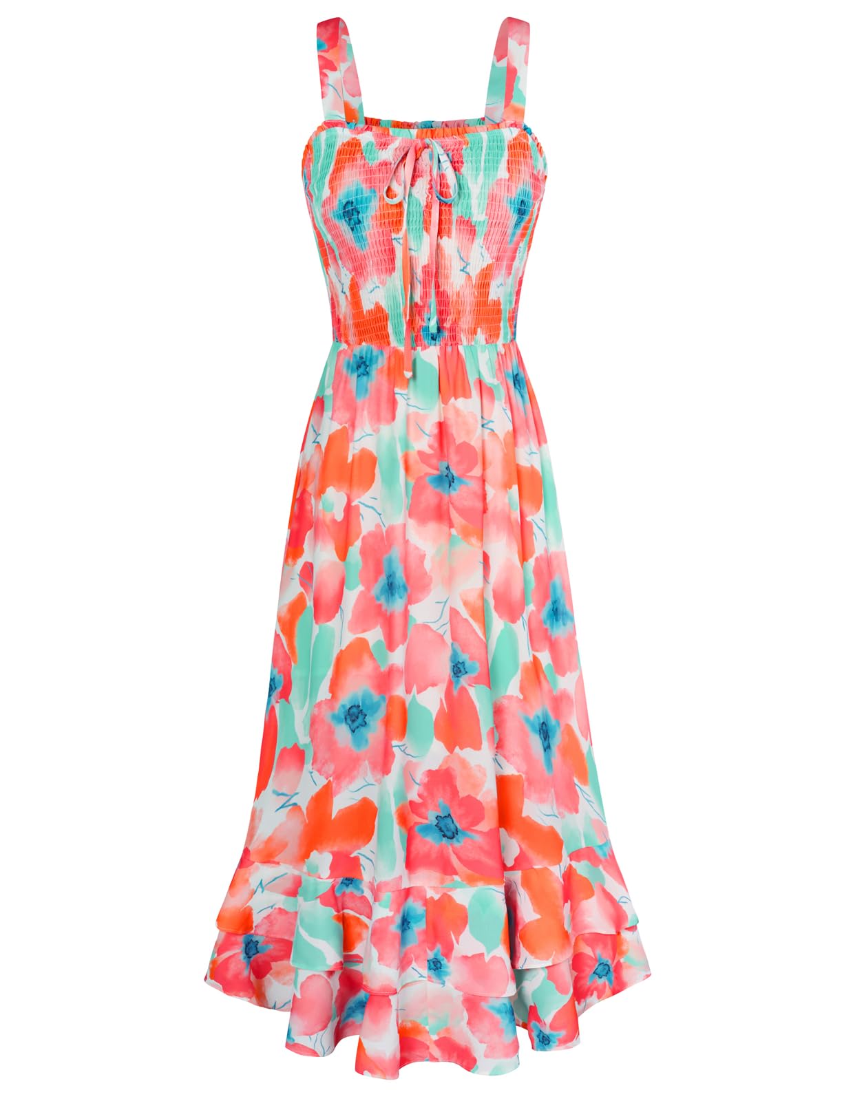 GRACE KARIN Women's 2025 Summer Floral Boho Dress Square Neck Strapped Swing A Line Sundress Beach Long Maxi Outfits