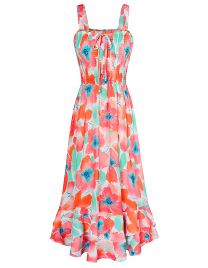 GRACE KARIN Women's 2025 Summer Floral Boho Dress Square Neck Strapped Swing A Line Sundress Beach Long Maxi Outfits