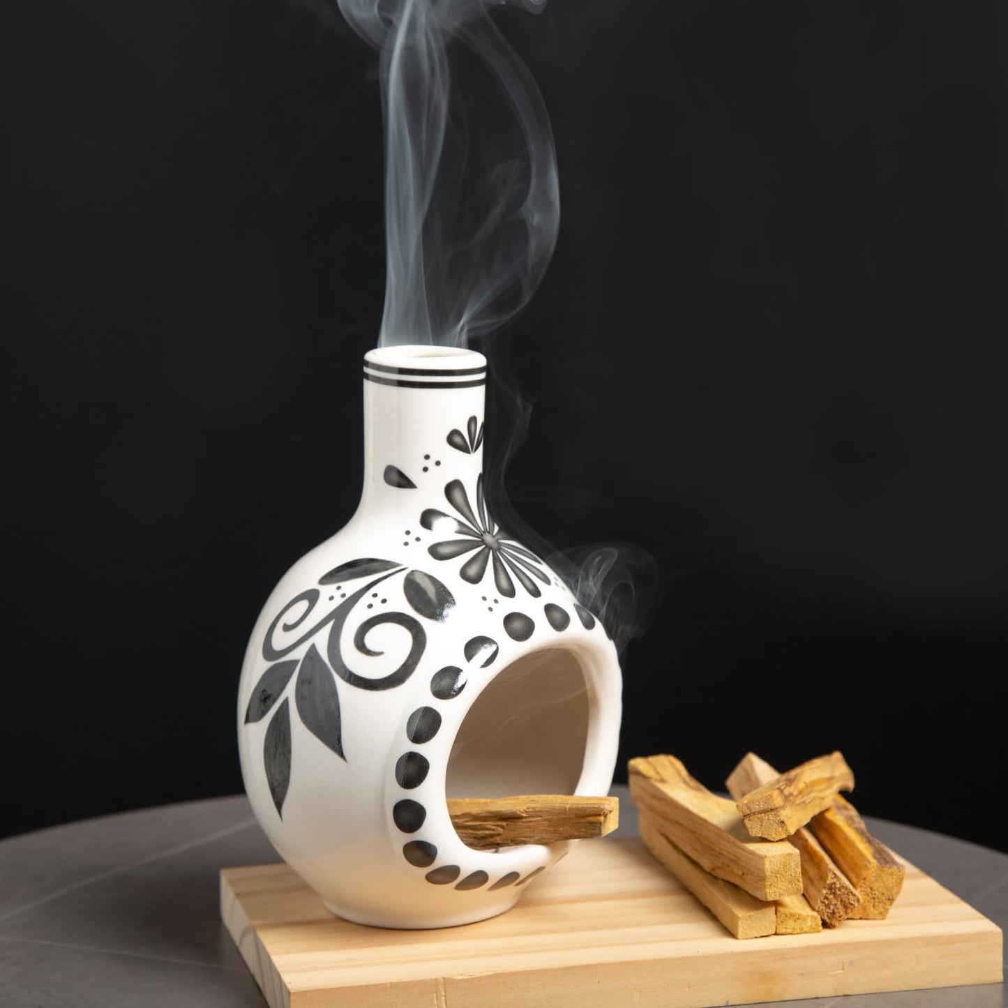 MOUGIGI Handcrafted Palo Santo Holder Ceramic Incense Burner - Compact Size for Meditation Space - Burn Palo Santo Sticks and Cones Safely - Sage Aromatherapy Decor