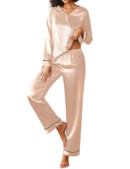 Ekouaer Silk Pajama for Women Long Sleeve Satin Pj Set Two Piece Soft Sleepwear Loungewear S-XXL