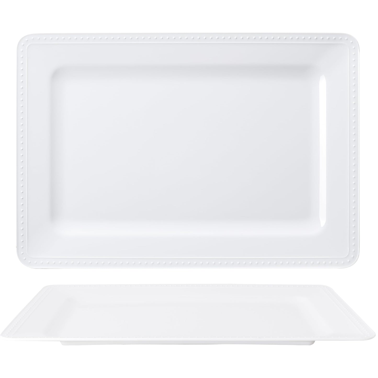 ZAROCRUS Melamine Beaded Serving Platters for Appetizer, Veggie, Charcuterie,Dessert, Set of 4, White Serving Trays for Party & Entertaining, Large Unbreakable Rectangular Party Platters, Dishes
