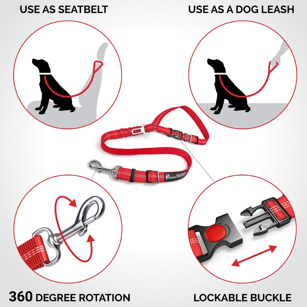 Headrest dog car seat belt 2 Pack Adjustable Durable Headrest Seat belt Pet Dog Car Safety Harness Restraint with Elastic Nylon Bungee Buffer Red