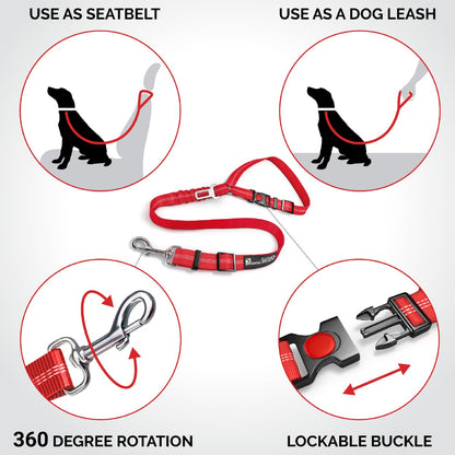 Headrest dog car seat belt 2 Pack Adjustable Durable Headrest Seat belt Pet Dog Car Safety Harness Restraint with Elastic Nylon Bungee Buffer Red