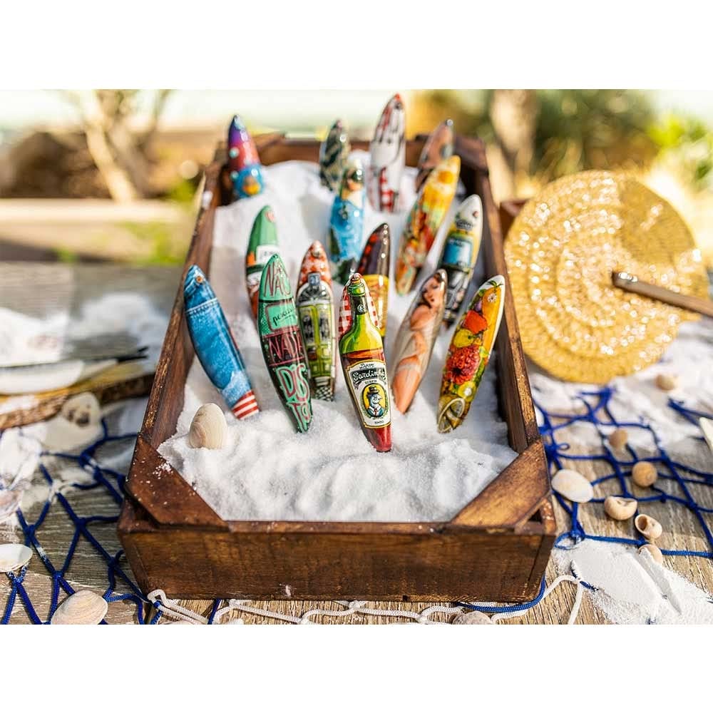 Bordallo Pinheiro + Sardine + Maria, a Nobody by Susana Lai + H 1" W 7" L 1" + Multicolor