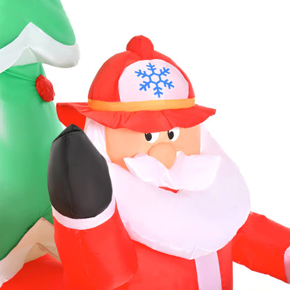 HOMCOM 7.5ft Christmas Inflatable Santa Claus Driving a Fire Truck with Tree, Outdoor Blow-Up Yard Decoration with LED Lights Display