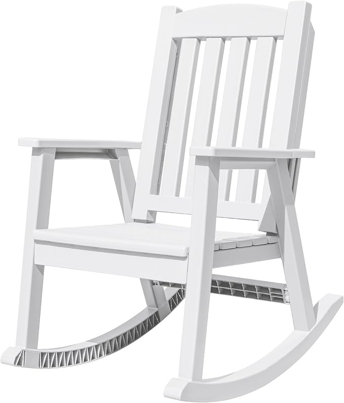 Devoko PP Material Rocking Chair Outdoor Indoor All Weather High Back Patio Rocker for Adult Heavy Duty Rocking Chair for Patio Backyard Porch Garden (Heavy Duty, White)