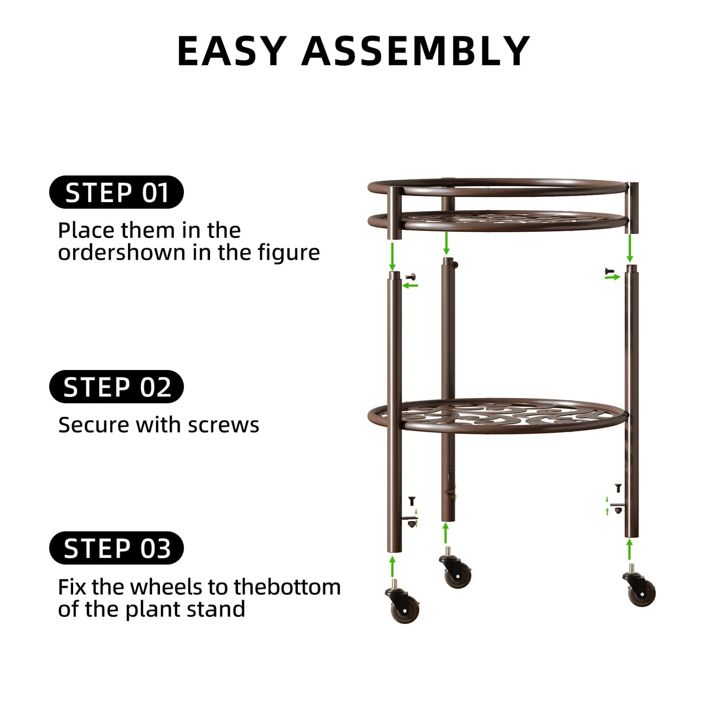 Rioneta Rolling Plant Stand with Wheels – 2 Tier Heavy Duty Flower Pot Holder for Indoor & Outdoor, Easy Move Cart for Balcony, Patio, Garden, 165 lbs Capacity 2 Pack Coffee