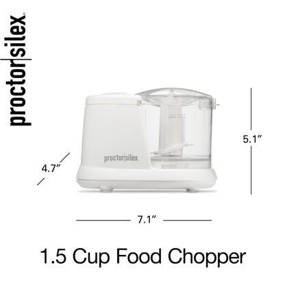 Proctor Silex Durable Electric Vegetable Chopper & Mini Food Processor for Chopping, Puree & Emulsify, 1.5 Cup, White