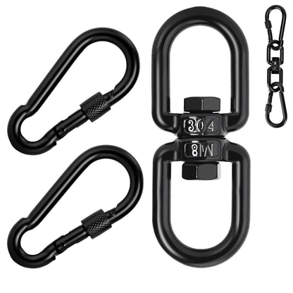 Aheucndg 1200 lb Capacity Heavy Duty Double Ended Eye Hook with Snap Hook, SUS304 Swivel Hooks 1Pack + Snap Hooks 2Pack, for Aerial Yoga, Hanging Hammock, Web Tree Swing, Swing Spinner M8