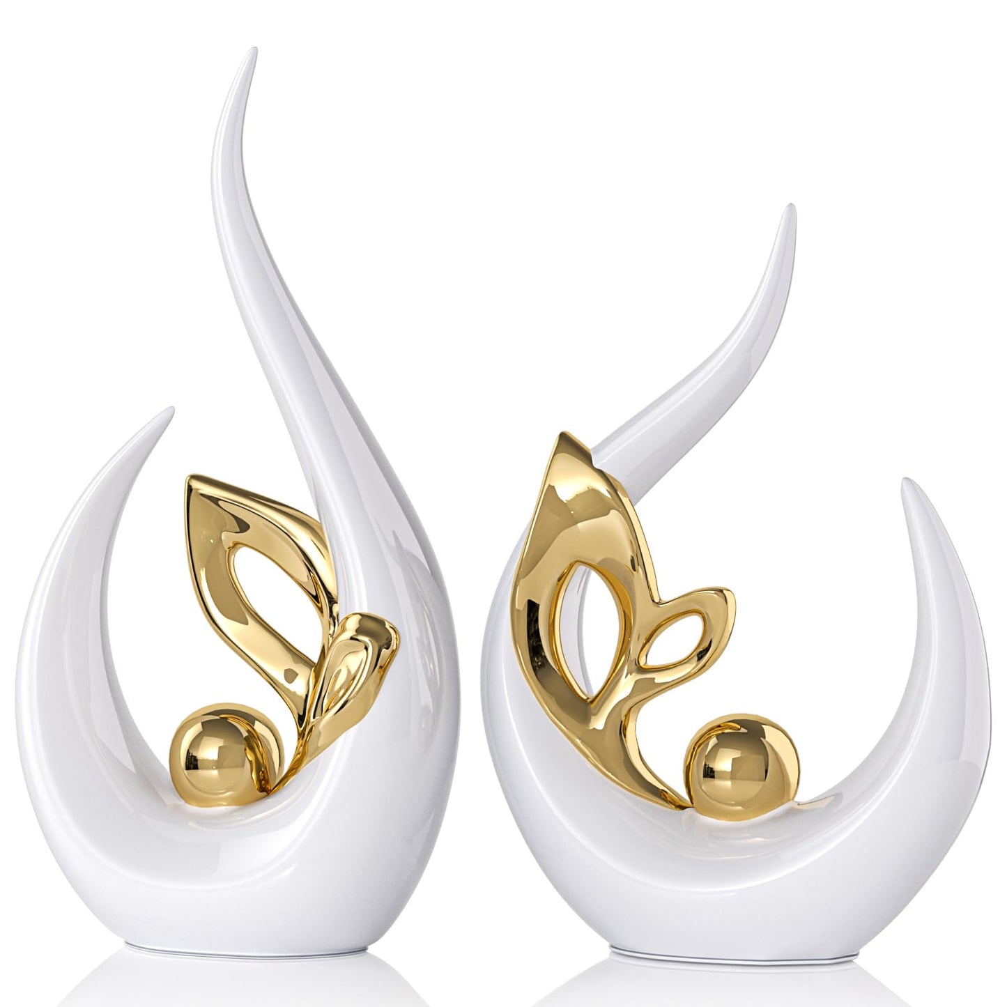 White Gold Home Decor Accent,Abstract Ceramic Statue and Sculptures for Living Room,Mid Century Modern Decor for Desktop Bookshelf tv Stand Fireplace Coffee Table Centerpieces Decorations