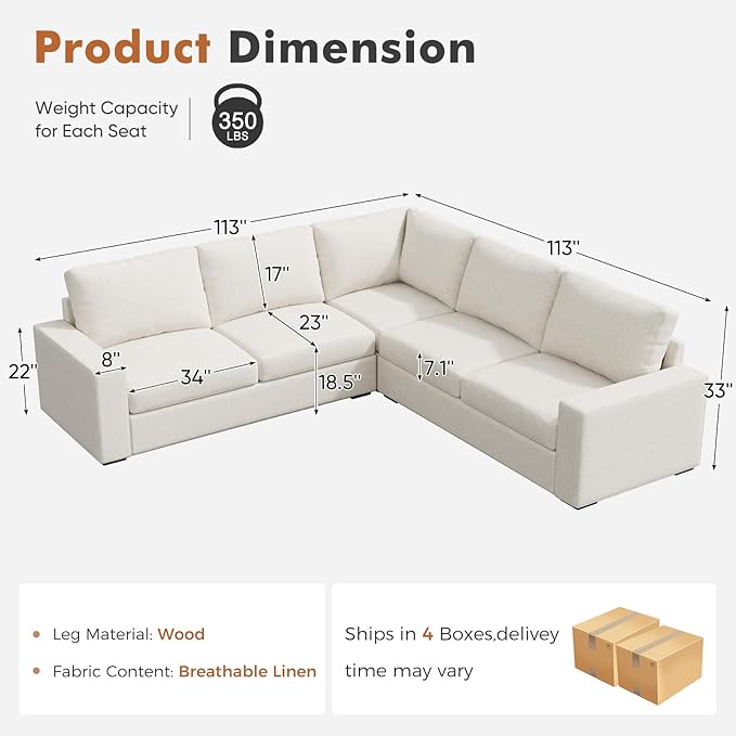 ABCASA Oversized Modular V Shaped Sectional Couches