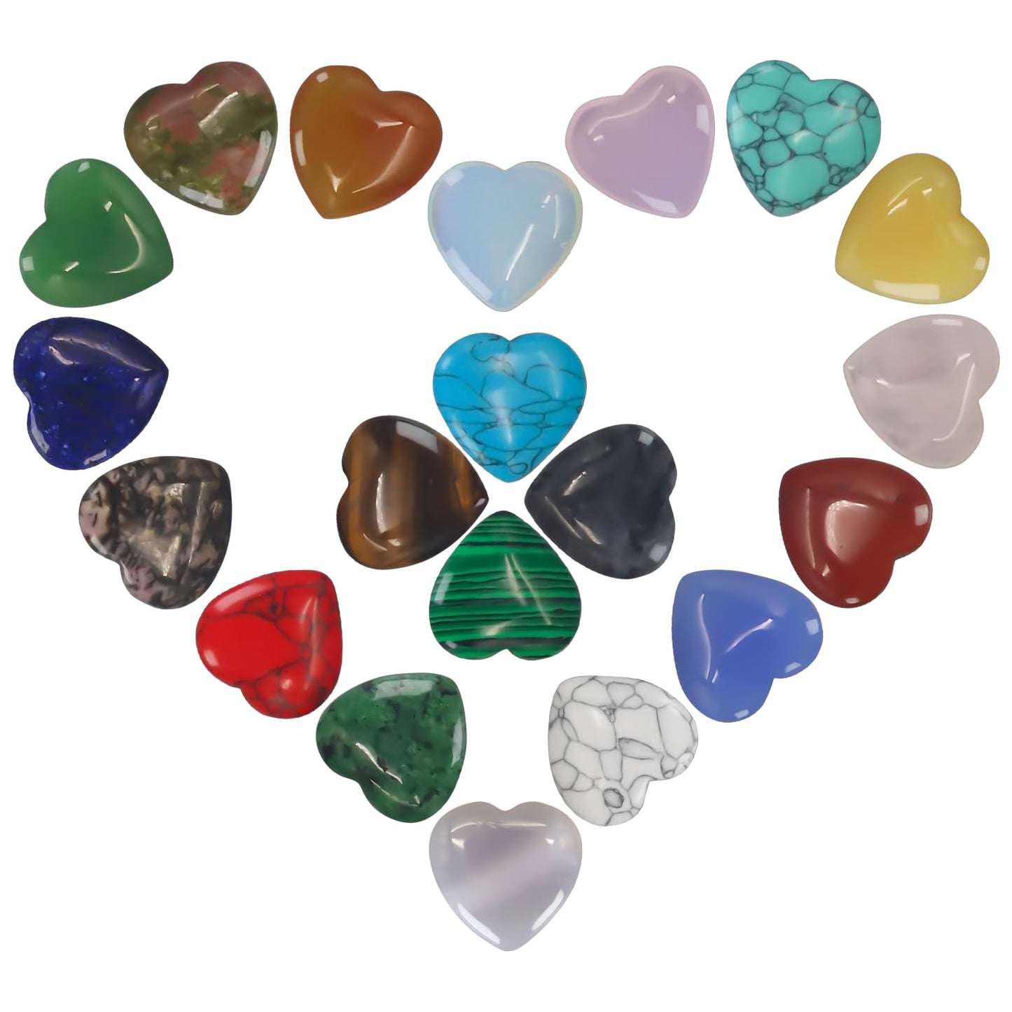 Rose Quartz Crystals,Virekm 20PCS Heart Healing Crystals Amethyst Heart Love Stones Set Palm Thumb Gemstones Chakra Reiki Balancing Gifts for Men Women (Colorful - 20 PCS)
