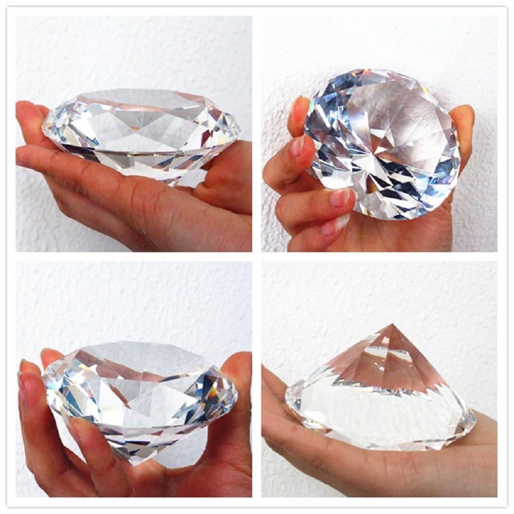 Yiasangly 60mm Crystal Glass Diamond Shaped Decoration, Crystal Diamond Paperweight Jewelry for Home Office Decor, Wedding Centerpieces Decoration, Valentine's Day Gift - Clear