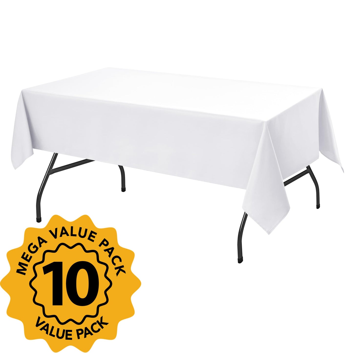 Dailyset 10-Pack White Tablecloths for Rectangle Tables, 60 x 102 Inches, Stain-Resistant Polyester Fabric for 6 Foot Tables - Washable Table Covers for Weddings, Banquets, Birthday, Parties, Events