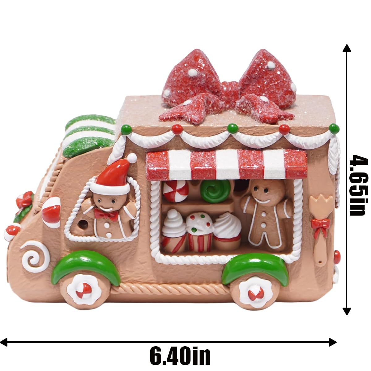 Hodao Gingerbread Sweets Truck Figurine – Resin Christmas Decorations for Home, Indoor Tabletop Decor, Candy & Cupcake Details, Cute Holiday Ornaments, Mini Collectible Gift for Families