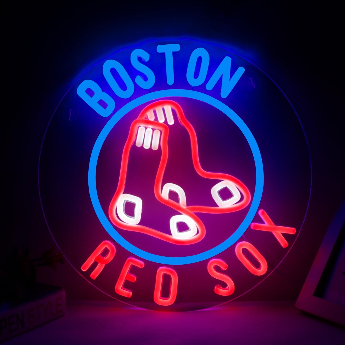 WonderfulLife Red Sox Neon Sign for Boston Baseball Team Logo,Led Neon Lights for Sports Man Cave Bar Office or Living Room Decor,Perfect Gifts for MLB Fans.