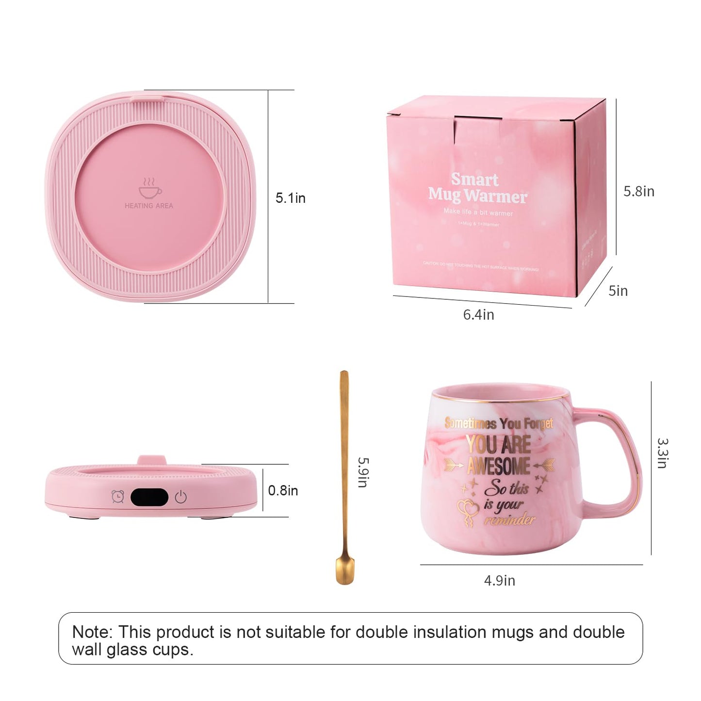 Coffee Mug Warmer & You are Awesome Mug Set, Electric Cup Warmer for Desk, Beverage Warmer with 3 Temperature Setting, 8-Hours Auto Shut Off