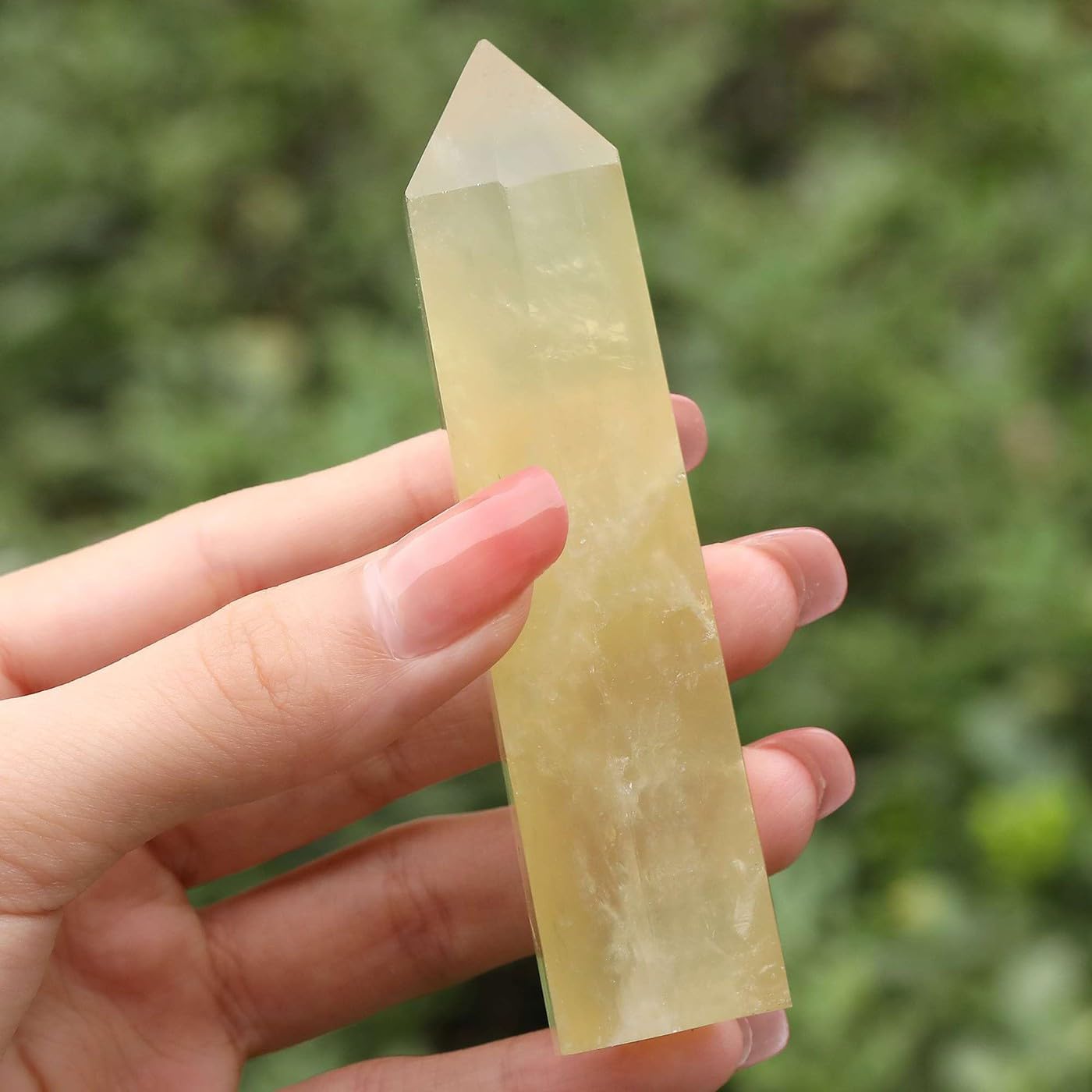 LAIDANLA Citrine Healing Crystals Wands 3.5-4" Polishing Natural Reiki Energy Wand Stone Hexagonal Point Obelisk Large Crystal Gemstones for Meditation Therapy Crystal Grid Decoration 1Pcs