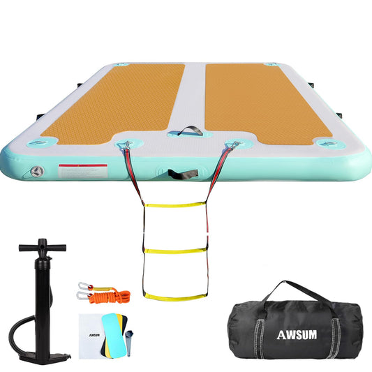 AWSUM Inflatable Floating Dock, 8ft/10ft Non-Slip EVA Inflatable Swim Platform Dock for Lake, Inflatable Water Mat Floating Island Raft for Pool Beach Ocean