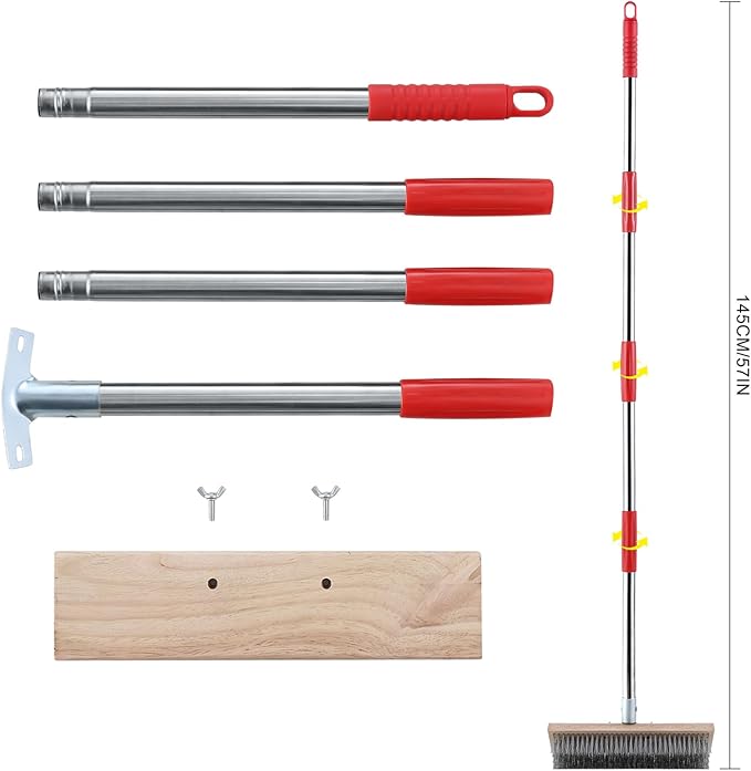 Heavy Duty Wire Broom with Telescopic Handle, Stiff Metal Bristle Brush