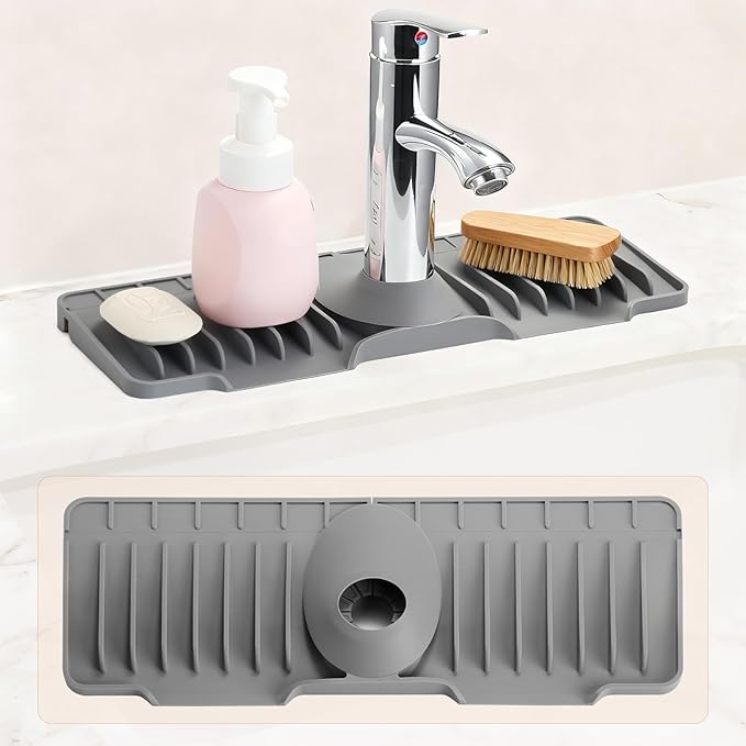 15.75 Inch kitchen Sink Faucet Mat, Silicone Sink Protector&Splash Guard