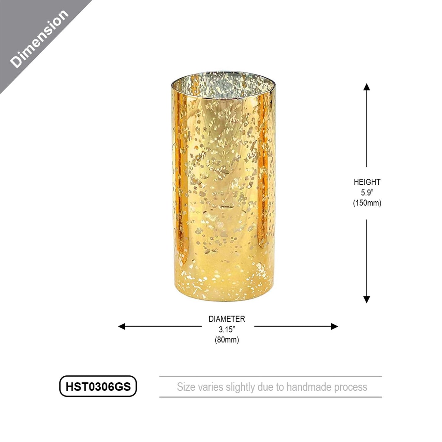 WGVI Hurricane Candle Holder Sleeve, W: 3", Ht: 6", Gold Speckled Glass Cylinder Open Both Ends, Chimney Tube Shade, 2 Pieces