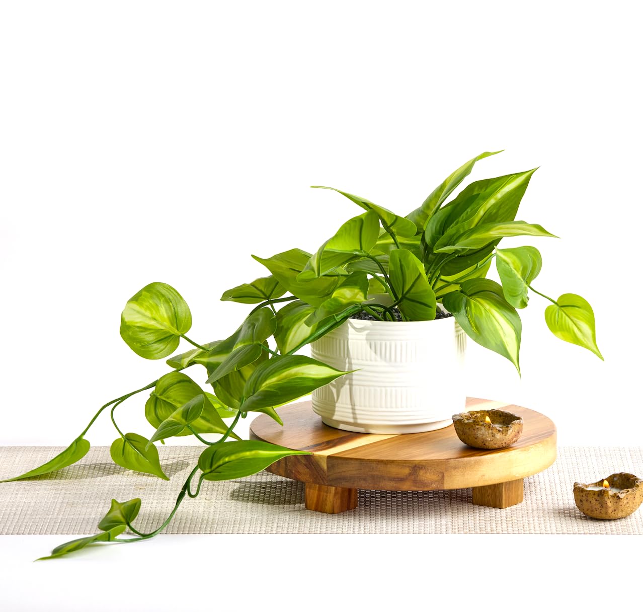 Kurrajong Farmhouse Dark Green Fake pothos | Fake Plant for Shelf Decor | Artificial Trailing Ivy Plant with 5" Wide Ceramic Pot | Faux pothos | Feaux Pothos | Bathroom and Kitchen Decor