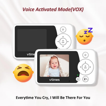 VTimes Baby Monitor with Camera and Audio, Video Baby Monitor No WiFi Night Vision 2.4" LCD Screen Portable Baby Camera Monitor Alarm Lullaby Temperature Sensor and 1000ft, Ideal for Baby/Elderly/Pet