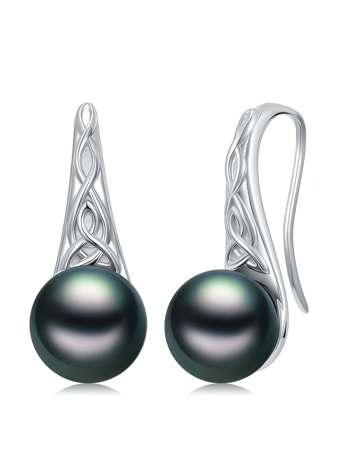 KANNSOAR Tahitian Black Pearl Earrings 18K White Gold Plated Sterling Silver Black Pearl Dangle Earrings Jewelry Gift for Women Mom Wife