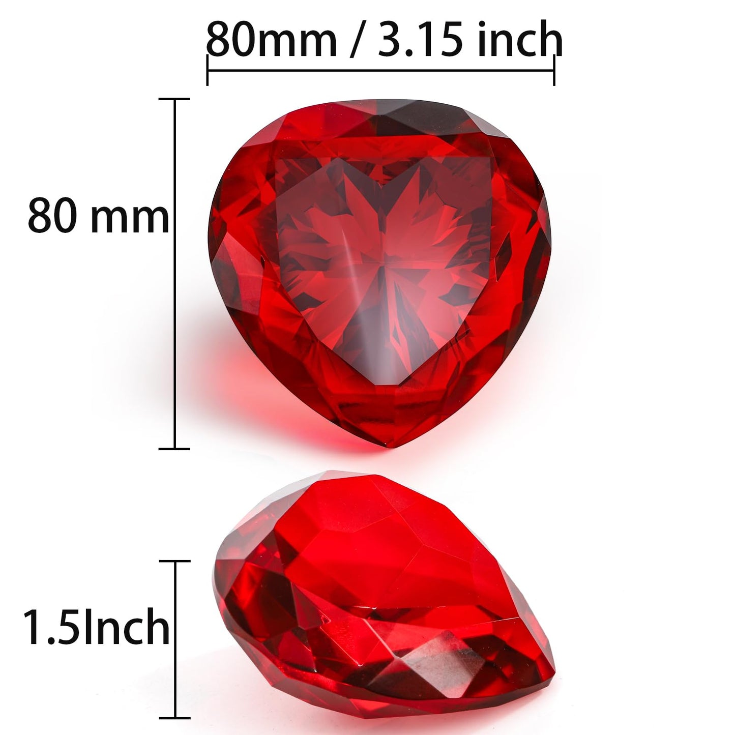 Jucoan 3 Pack Crystal Glass Diamond Paperweight, 80mm/3.15 Inch Glass Heart Paperweight for Wedding Bridal Shower Party Centerpieces Decor, Mother's Day Gift