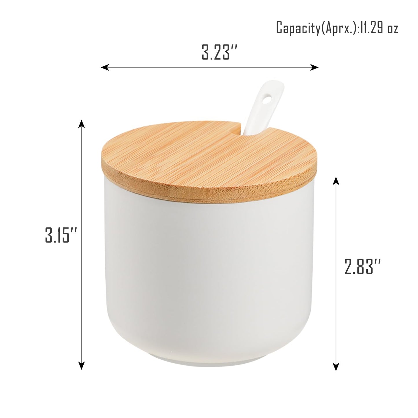 VanEnjoy Set of 2 White Sugar Bowl with Lid 10oz Ceramic Sugar Bowl Salt Cellar with Lid and Spoon Salt Jar for Seasoning Sugar Container with Spoon