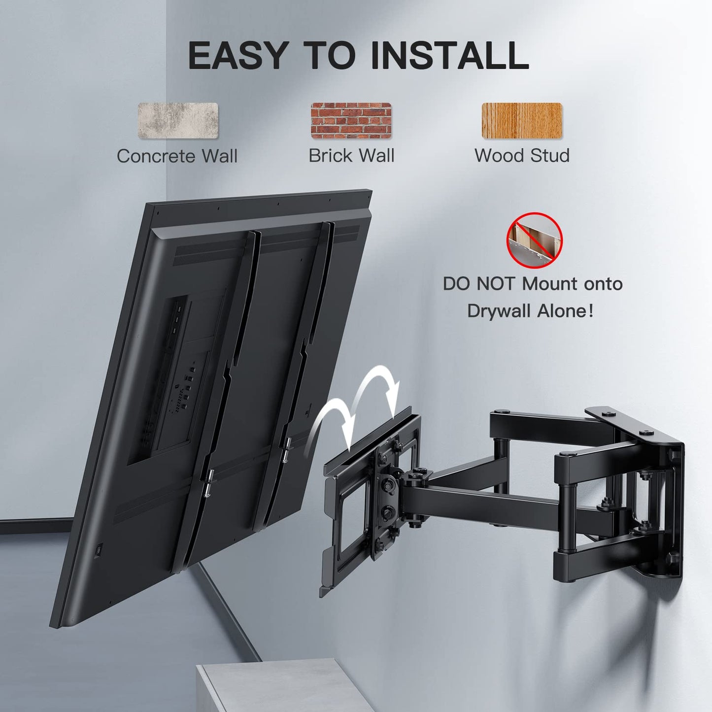 PERLESMITH TV Wall Bracket, Swivel Tilt for 26-70 Inch Flat & Curved TVs up to 45kg, Sturdy Wall Mount Max. VESA 400x400mm