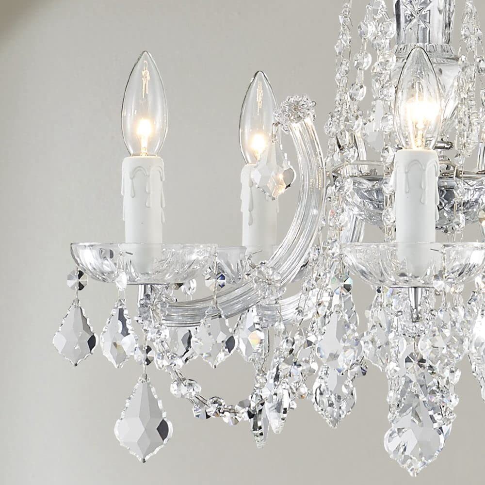 AGV LIGHTING CH001S Modern K9 Crystal Chandelier, Maria Theresa Style Light Fixture, 5-Lights, D20 x H18, Adjustable Chain 59", Chrome Finish Frame