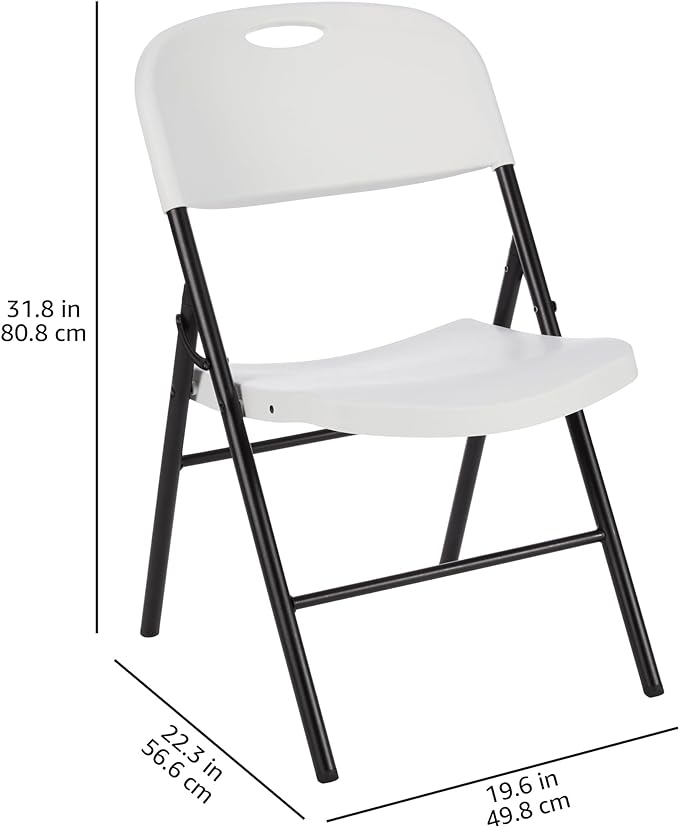 Amazon Basics Portable Folding Plastic Chair with Back Support, Easy to Fold and Store, 350-Pound Capacity, White, 2-Pack