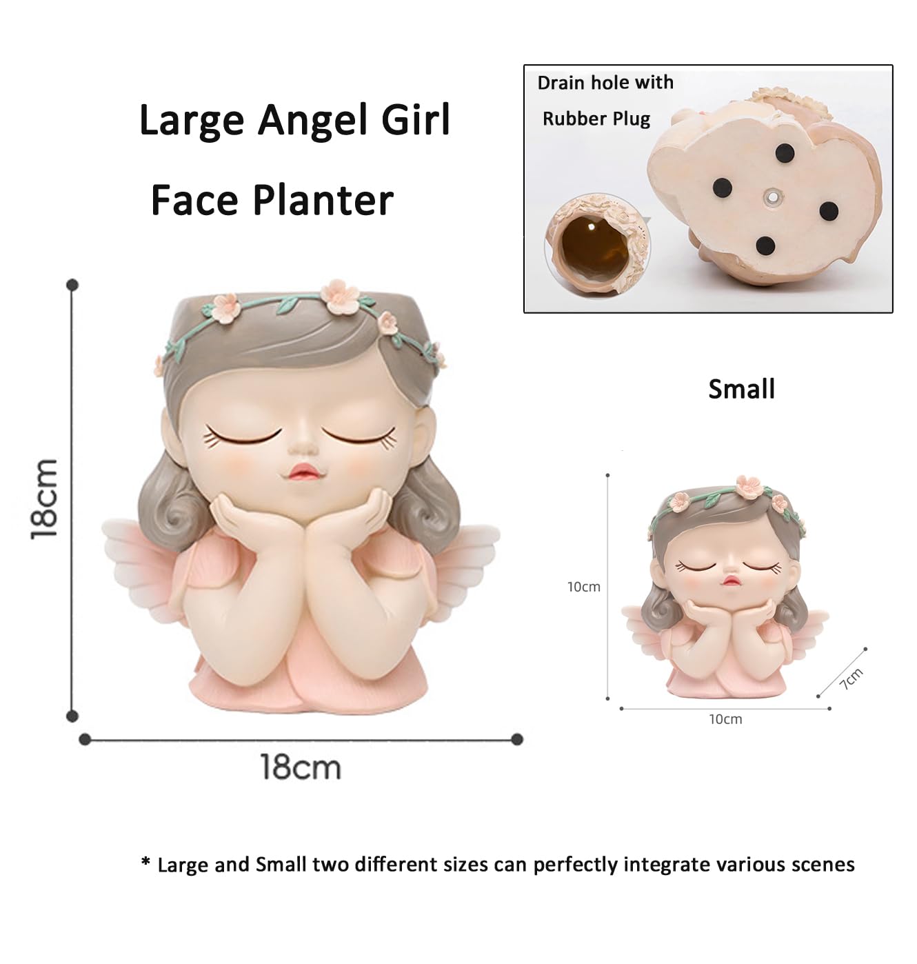 Cute Angel Girl Face Planter Pot with Drainage Hole Large Girl face Planter Pot Big Resin Lady Head Planter 11 inch Tall Flower vases for Indoor and Outdoor Plants Garden Gift for Plants Lover