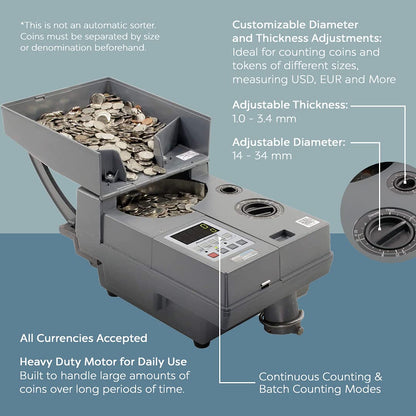 AccuBANKER AB610 USD Coin Counter, Token Counter, International Coins Counter, Speeds of 2,000 Coins/Min, Hopper Capacity 4000 Coins