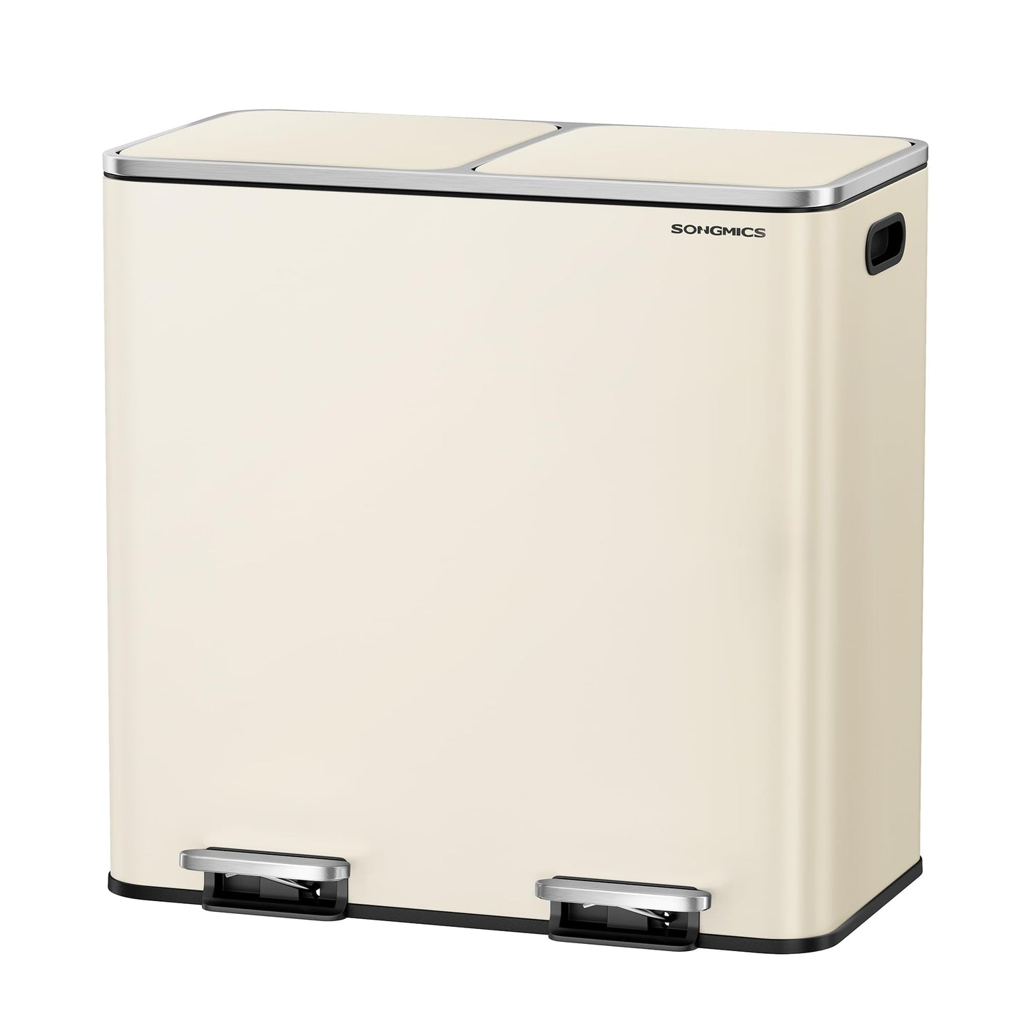 SONGMICS Trash Can, 2 x 10.6 Gallon (2 x 40 L) Garbage Can for Kitchen, with 15 Trash Bags, 2 Compartments, Plastic Inner Buckets and Hinged Lids, Airtight, Almond Color ULTB730A01V1