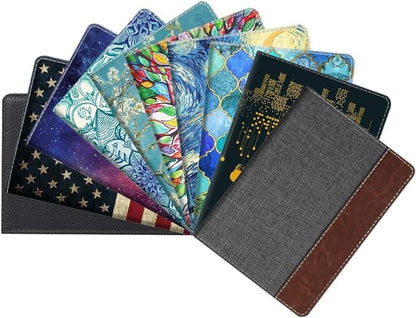 FINTIE Passport Holder Travel Wallet RFID Blocking PU Leather Card Case Cover, Denim Charcoal Brown