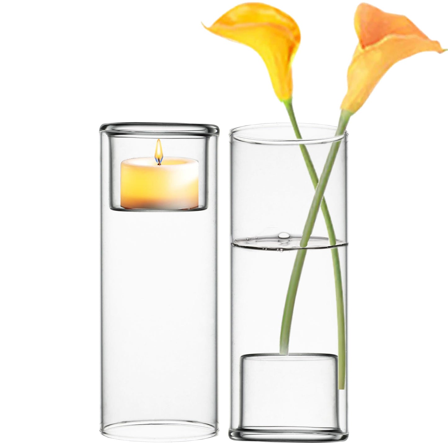 CYS EXCEL Clear Glass Tealight Candle Holders Bud Vases (Pack of 6) Hurricane Candle Holders Home Décor Wedding Candle Centerpiece Cylinder Vases