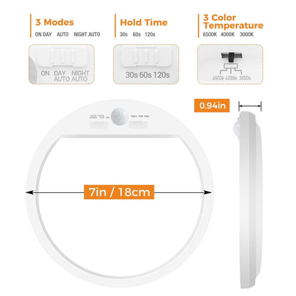 slochi LED Ceiling Light with Motion Sensor, 3000K-4000K-6500K & 100W Equivalent Motion Sensor Lights Indoor, 15W 1500LM 18cm Bathroom Ceiling Light for Bath,Porch,Stairs,Garage