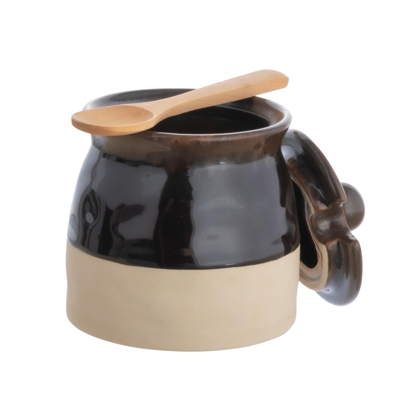 Creative Co-Op Stoneware Sugar Pot with Lid and Wood Spoon, Espresso Glaze