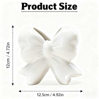Disoza Bow Vase White Ceramic Vase Flower Cute Decorative Minimalist Farmhouse Beige Flowers Tulip Pampas Grass Modern Home Decor for Table Bathroom Shelf