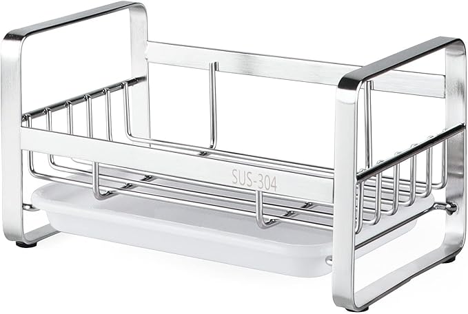 HULISEN Kitchen Sink Sponge Holder, 304 Stainless Steel Kitchen Soap Dispenser