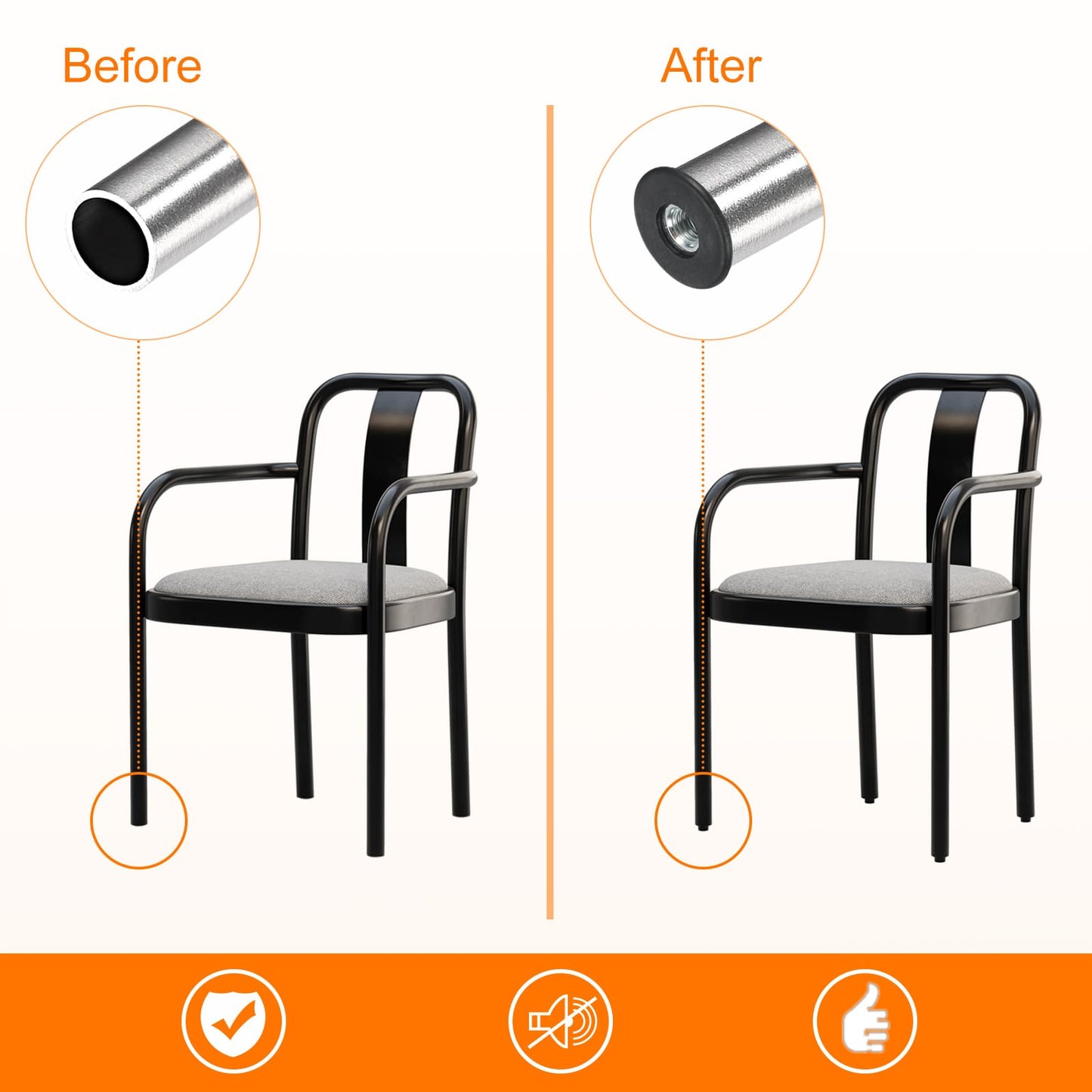 Uxcell 6-Pack Round Tube Inserts with M8 Thread, for 25mm/0.98" OD Tube, Black Plastic Plugs for Furniture Legs, Chair End Caps