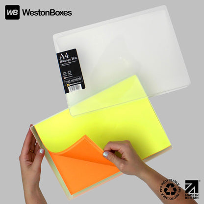 WestonBoxes A4 Transparent Plastic Craft Storage Boxes with Lids for Art Supplies, Paper and Card - 3.6 Litre Volume (Pack of 10)