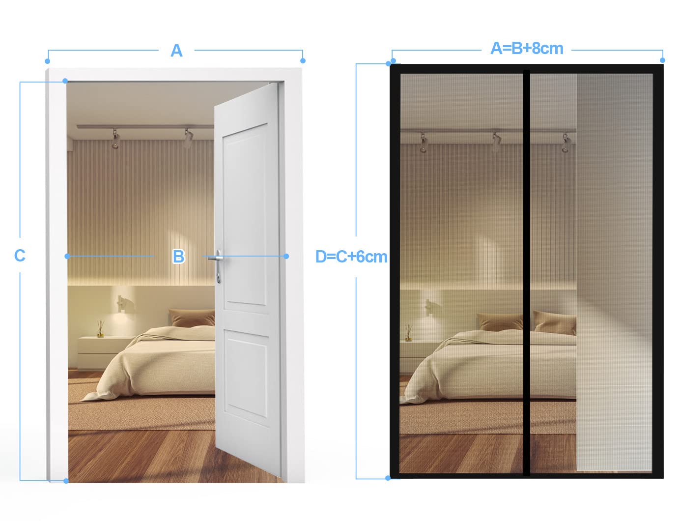 DIKER Fly Screens Doors Nets Patio Curtain Insect Mesh for Keeping Out Flies & Bug, Flyscreen French Doors, Mosquito Double Door Magnetic ScreenFly Doors(80x200cm, White)