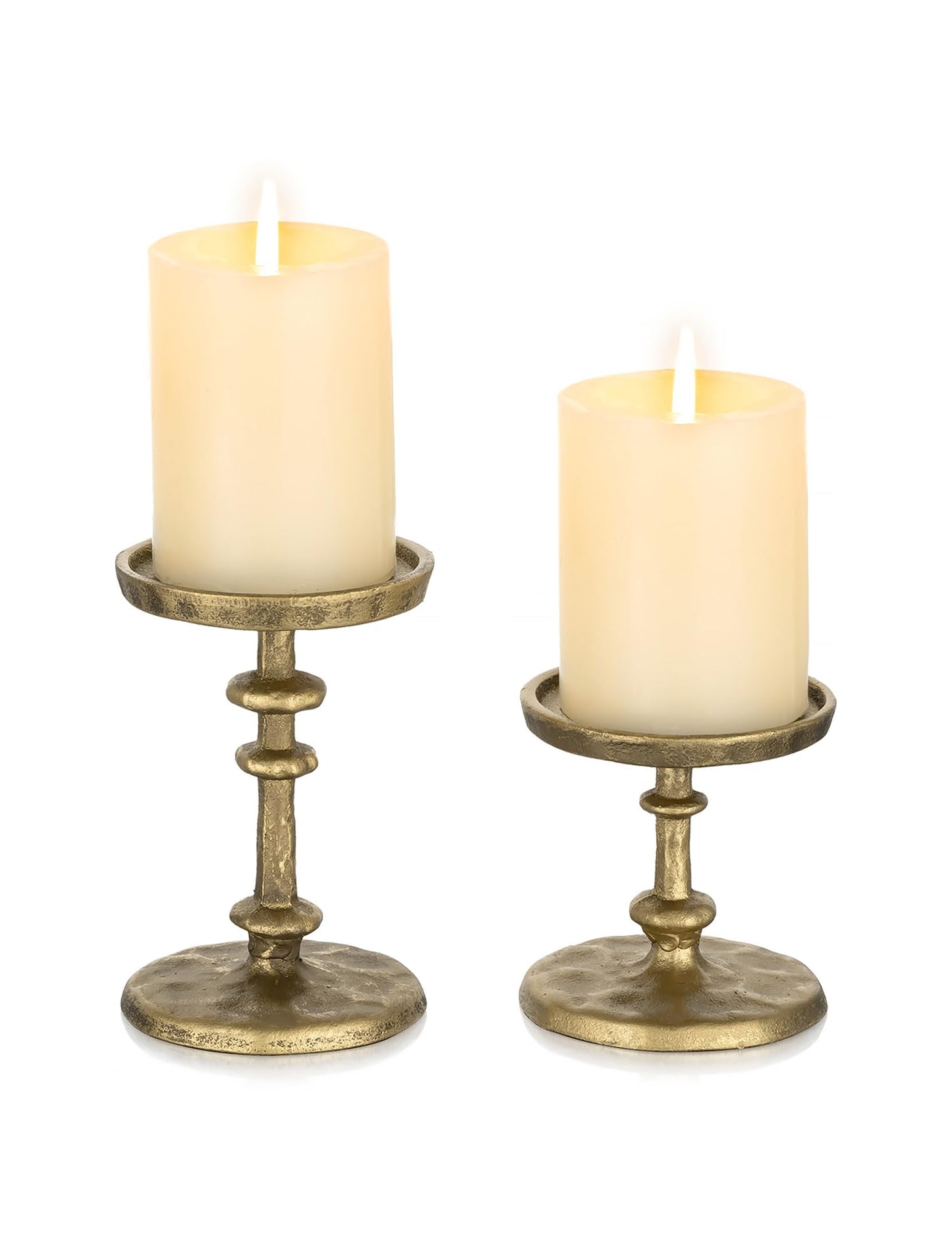 NUPTIO Gold Candle Holders for Pillar: Antique Brass Cast Iron Candleholder for 3 Inch Pillars -Heavy Metal Candle Stand for Christmas Party Table Decor