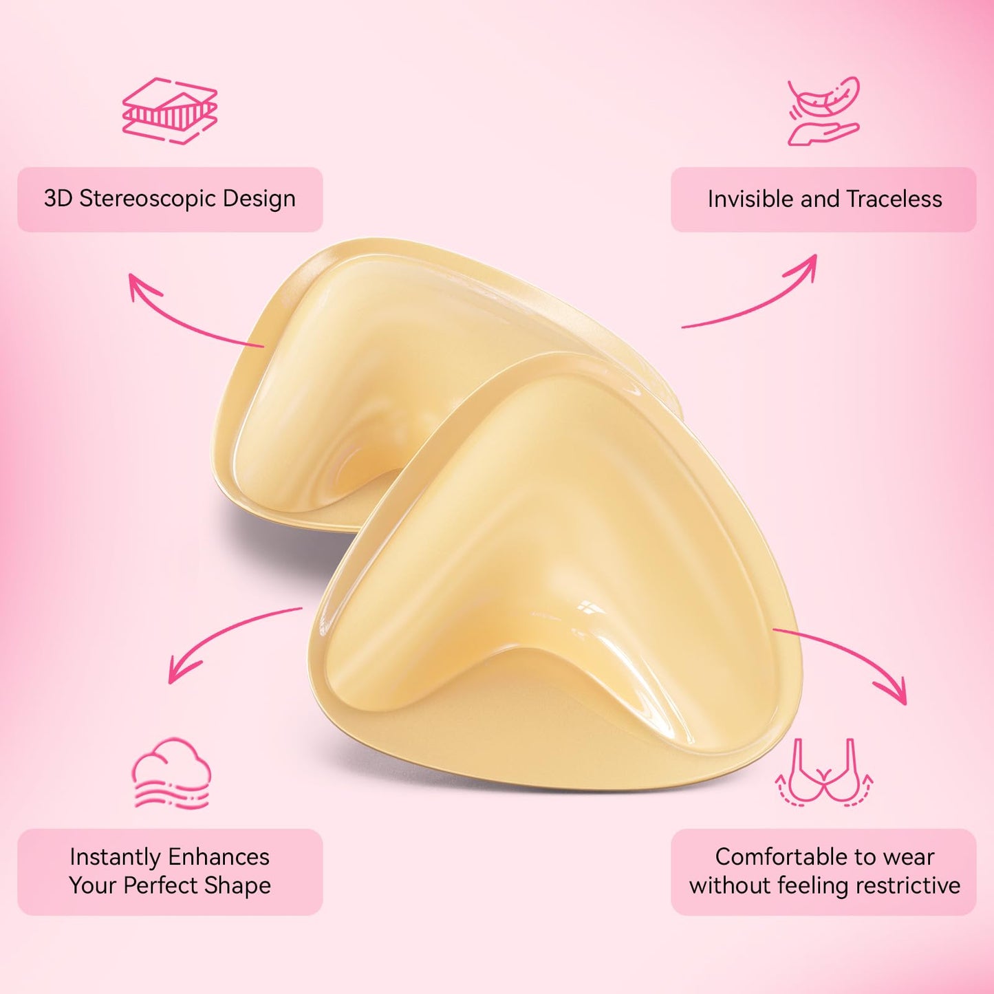 Dandelion Pact Double Sided Sticky Bra Inserts, Invisible Push Up Sticky Bra Pads for Large Breasts, Stick on Bra for Bikini Swimsuits (Medium, Beige)